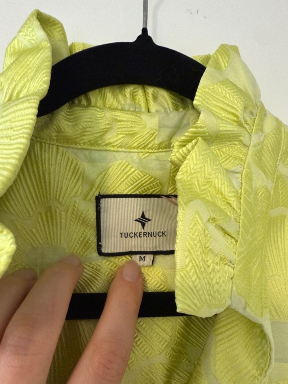 Tuckernuck Neon Yellow or Chartreuse Textured Ruffle-Trim Top - Picture 2 of 4
